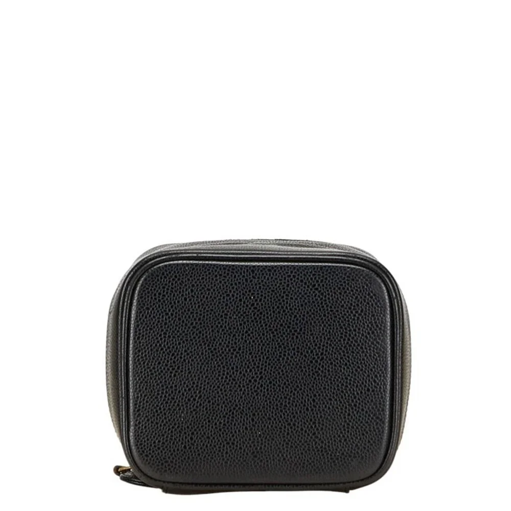 CHANEL Black Caviar Leather Logo Pouch